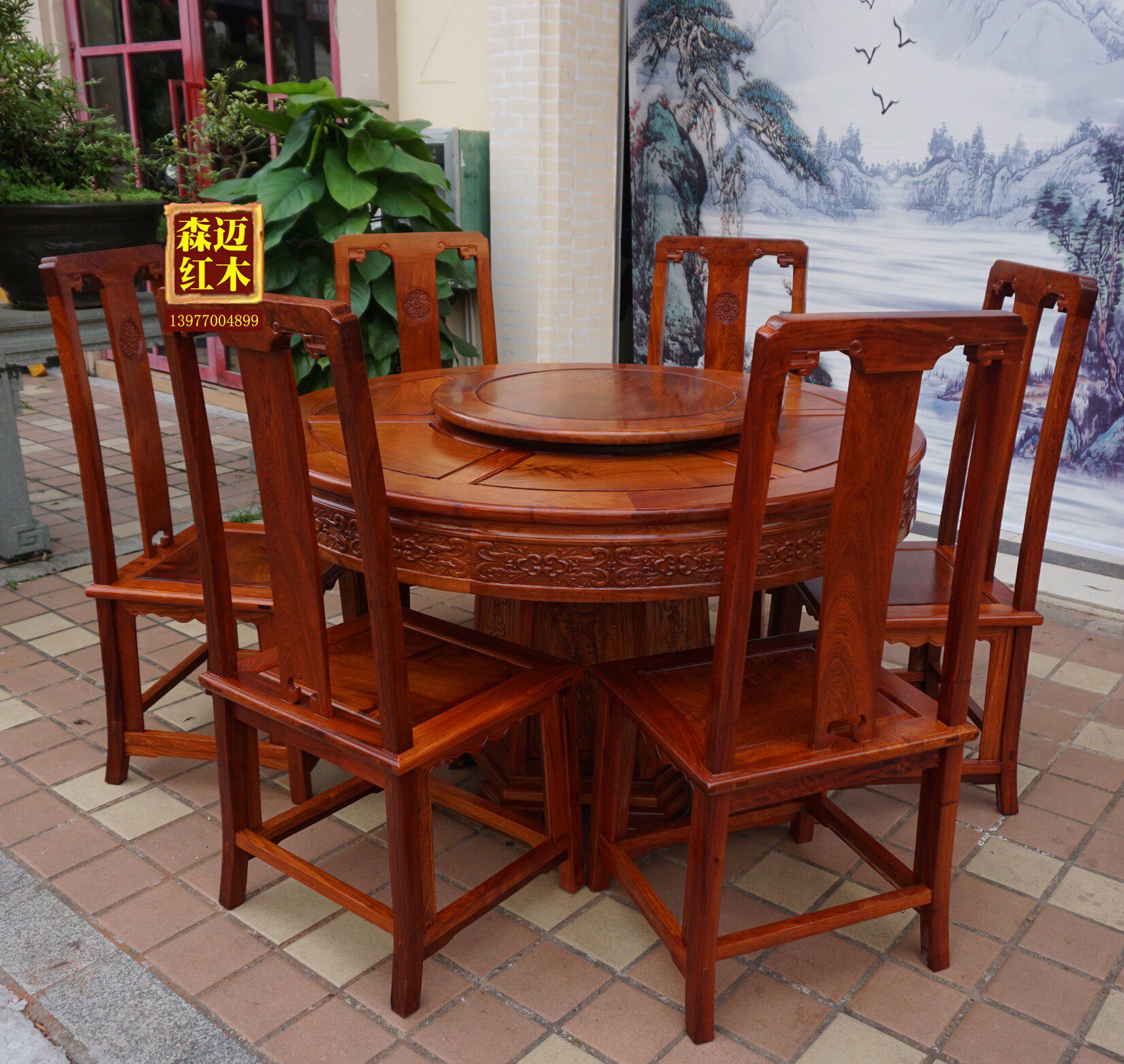 红木餐桌缅甸花梨加厚面板圆桌大果紫檀实木实木餐桌