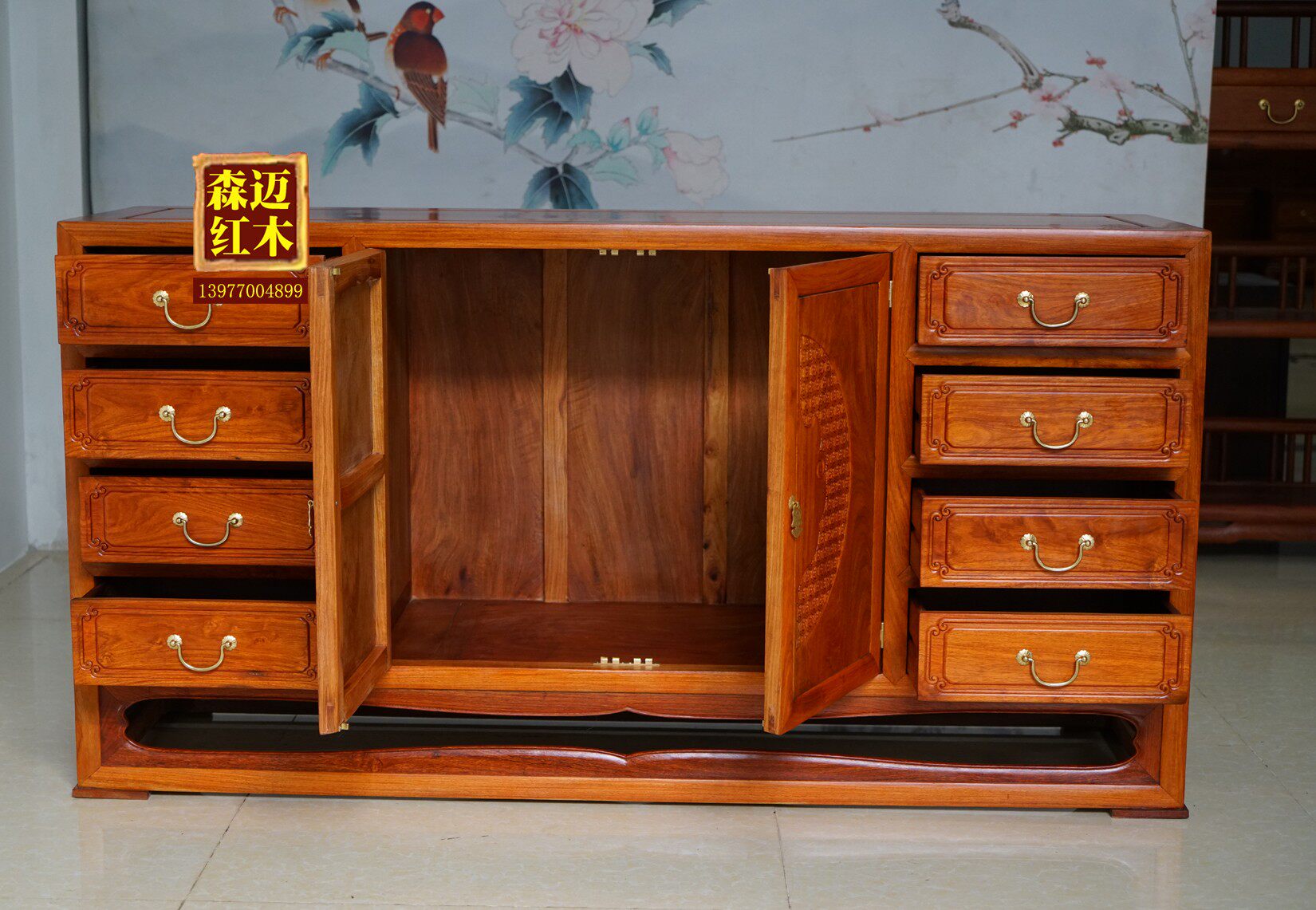 缅甸花梨红木餐边柜明清卯榫鞋柜大果紫檀收纳柜原木家具古典雕花