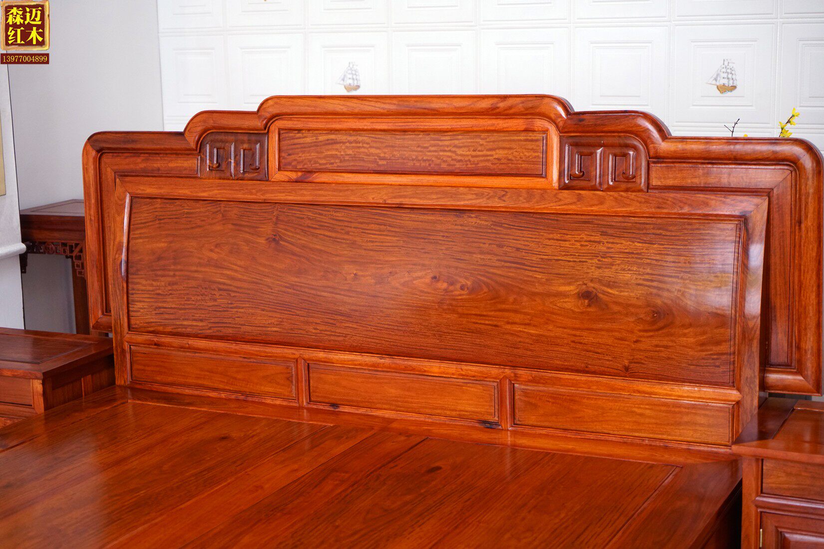木床缅甸花梨红木天香国色实木原木婚独板榫卯大红木床