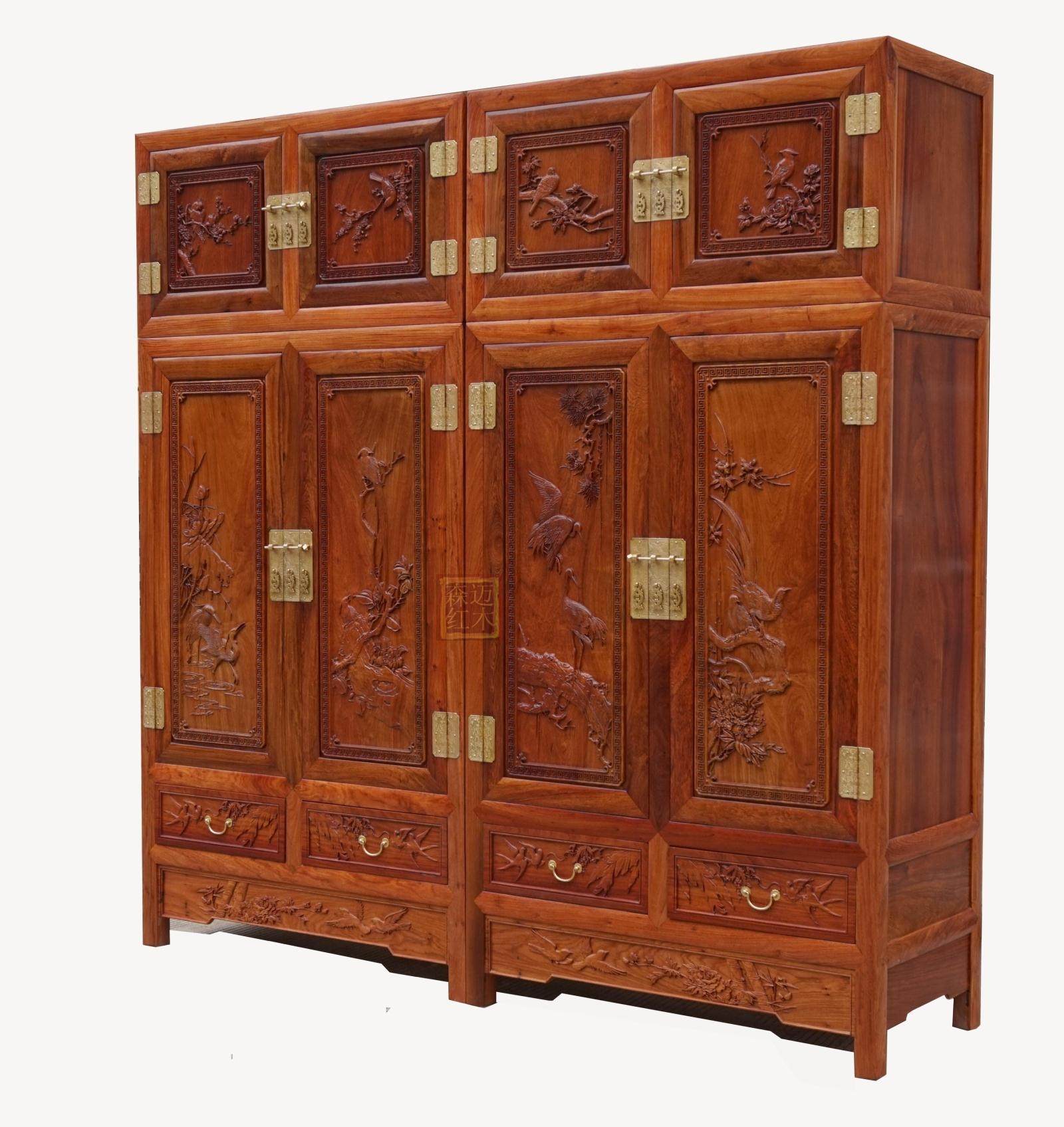 衣柜缅甸花梨大果紫檀红木箱柜实木精雕加厚顶箱柜