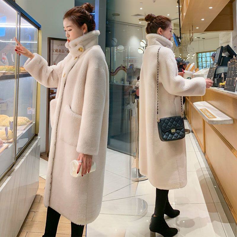 2022新款真羊毛颗粒绒皮毛一体羊剪绒大衣女奶牛中长羔毛皮草外套