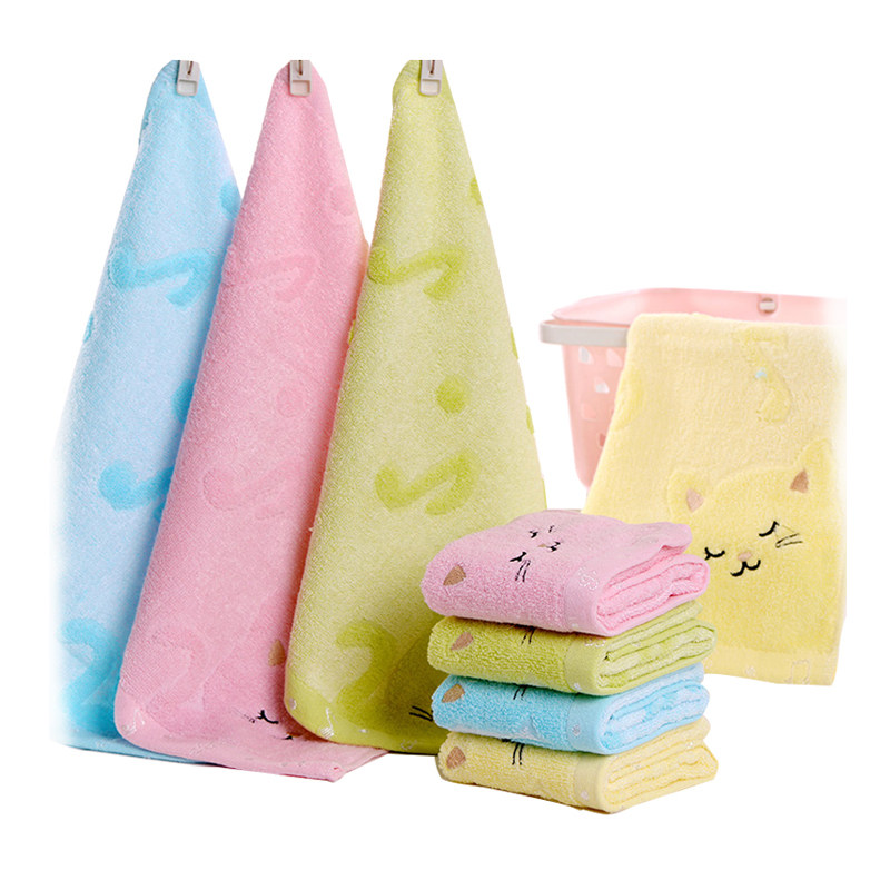 4条装卡通可爱纯棉童巾洗脸巾 正方形超柔软吸水儿童毛巾宝宝专用