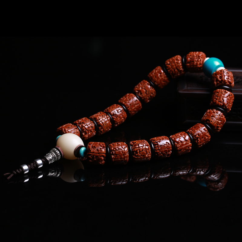 天然无齿大金刚菩提子手串18颗手持佛珠手链五瓣红皮男女藏式