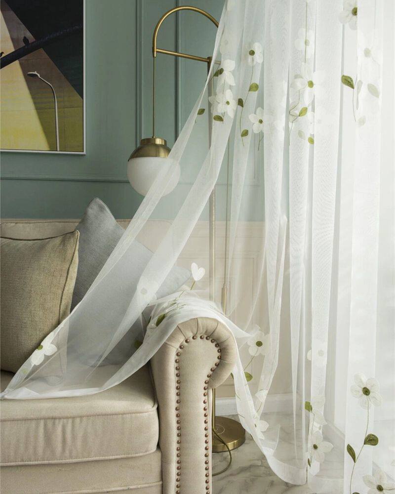 现代小清新玉兰绣花窗纱纱帘客厅卧室书房阳台定制窗帘