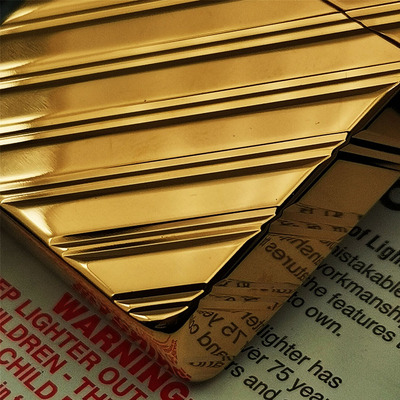 正品zippo限量版绝版24k纯金打火机纪念款五面3d浮雕绅士斜纹镀金