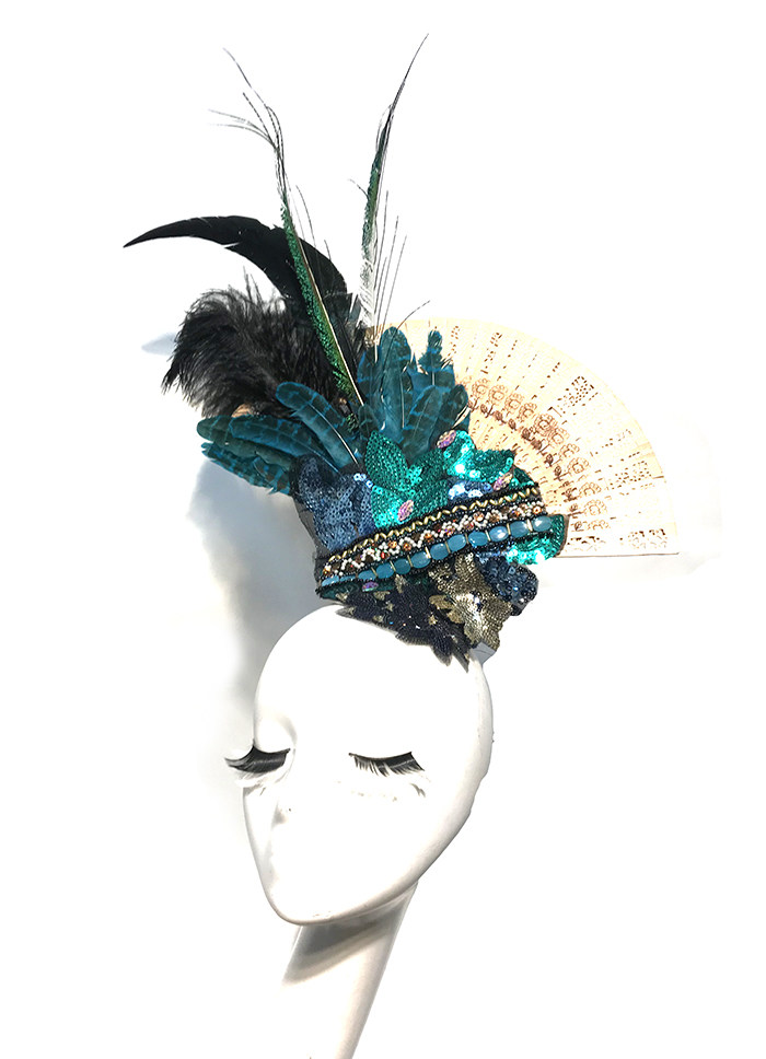 蓝绿绿色夸张舞台聚会派对走秀美女模特头饰发饰品头饰