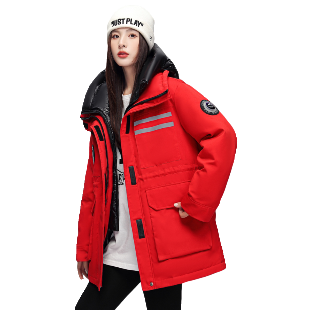 工装羽绒服女中长款情侣装户外冬季外套男女同款新款冬装男潮流款