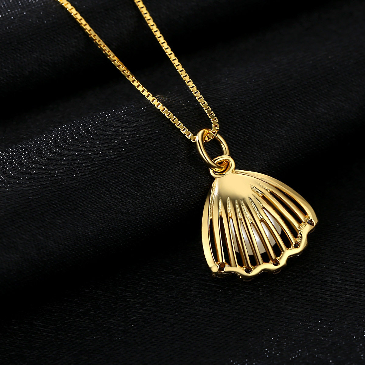 新品s925纯银扇贝珍珠吊坠项链简约饰品项饰项链