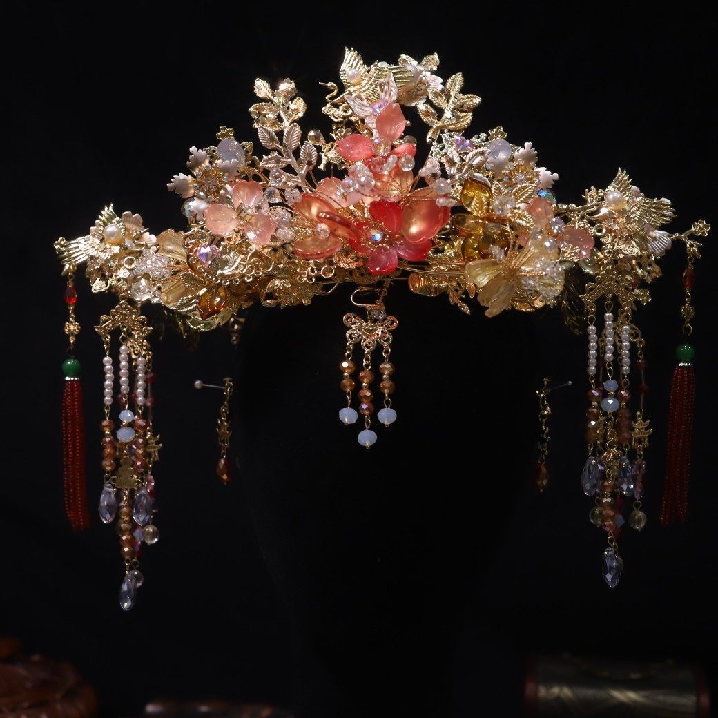 2022年新款红色琉璃凤冠压新中式古风发饰婚礼发饰