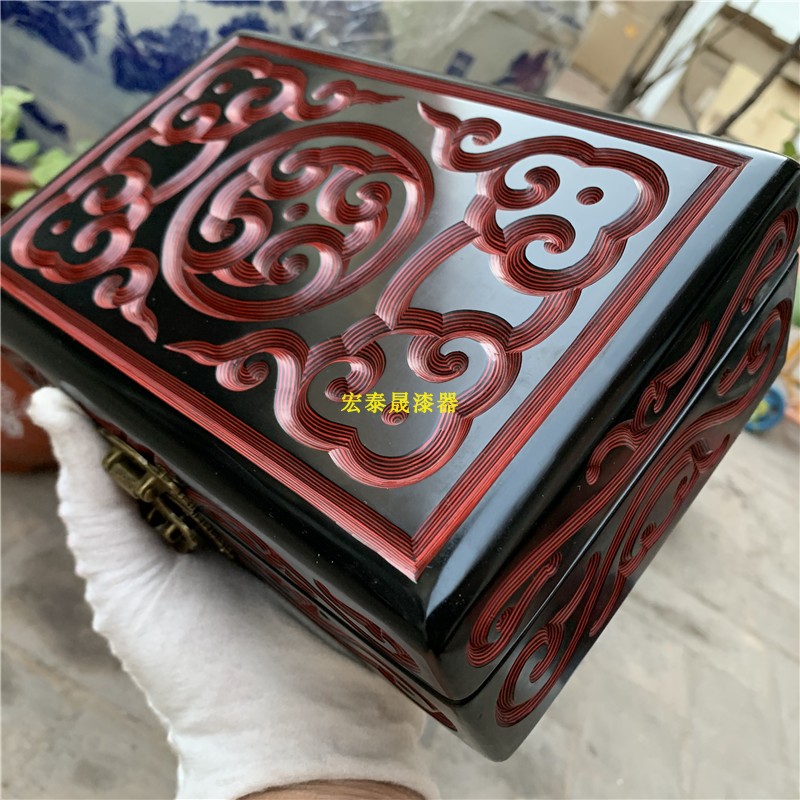云纹雕漆工艺首饰盒中式古典漆器工艺品别墅装饰饰品盒