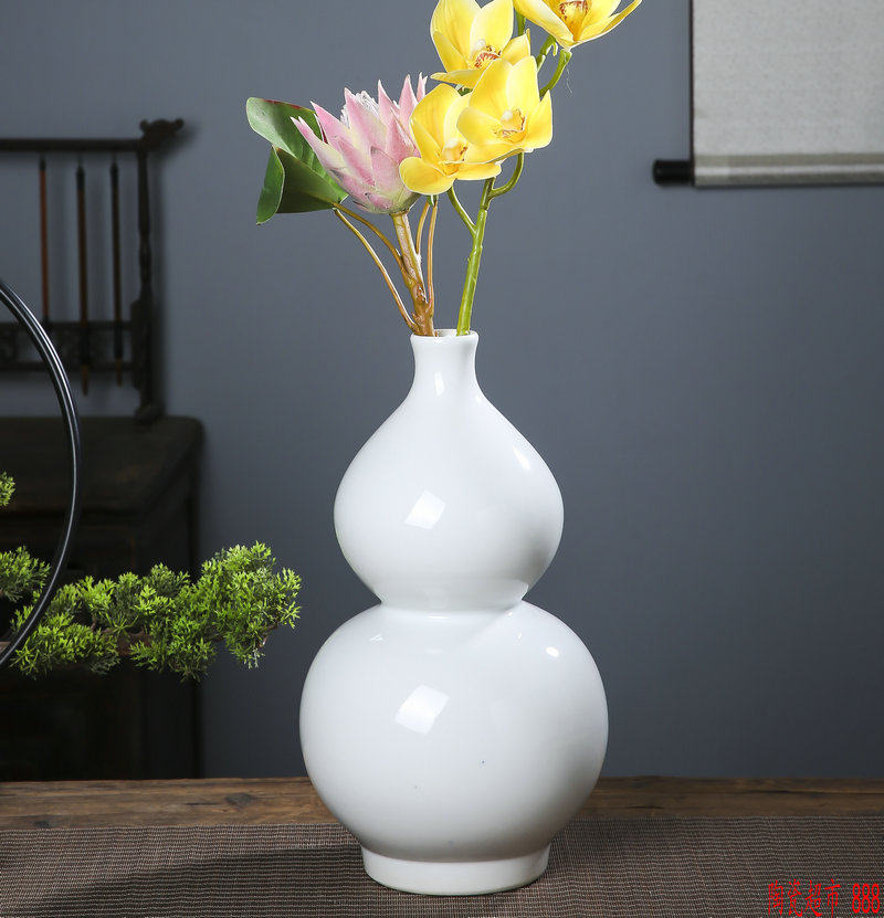 景德镇陶瓷器插花干花小花花瓶白色葫芦书房装饰花瓶