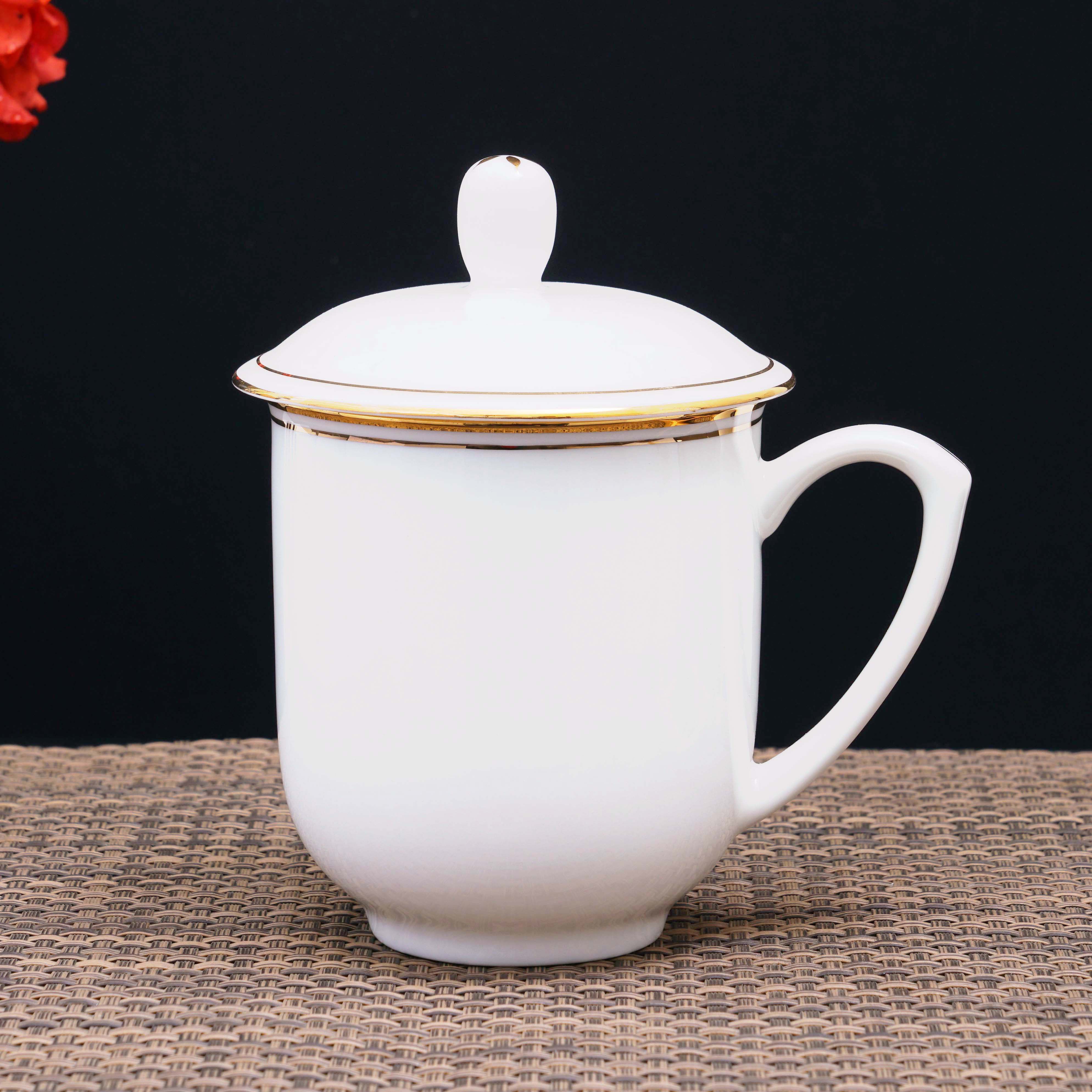 景德镇陶瓷带盖杯子泡茶茶碗骨瓷水杯办公办公会办公会议茶杯