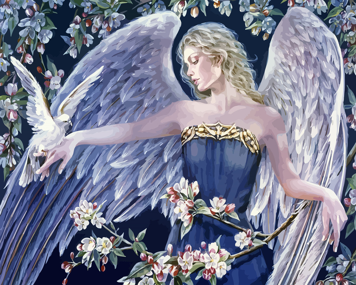 diy数字油画白鸽翅膀女孩人物风景淡彩手工填充diy