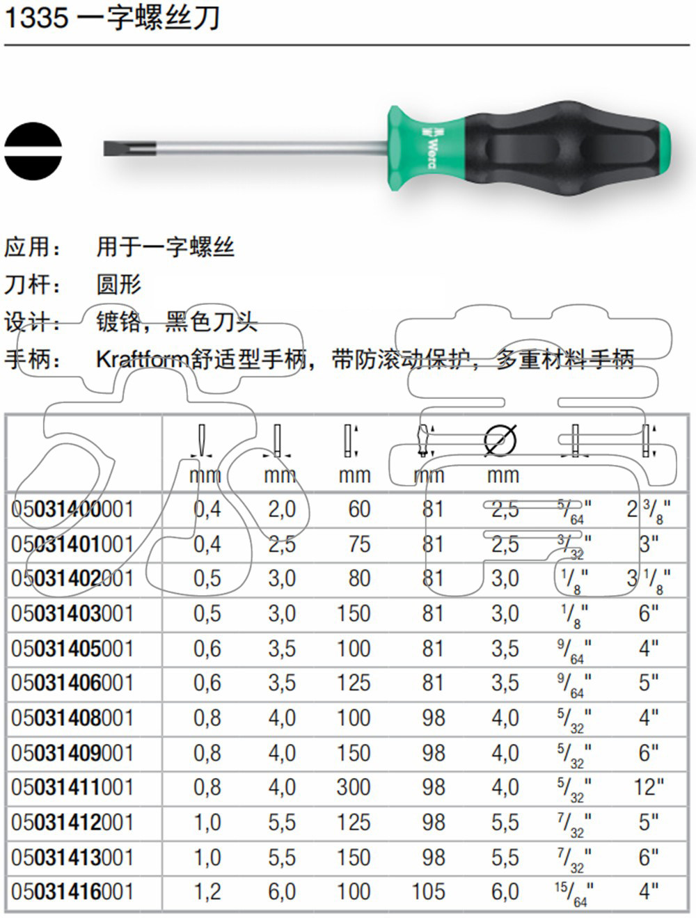 德国wera维拉接线端子1335一字螺丝刀6mm其他