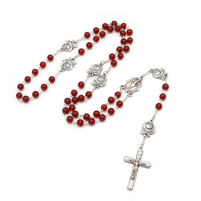 中国风民族风红玛瑙玫瑰念珠天主教圣物意卡米诺手串圣母玛利亚