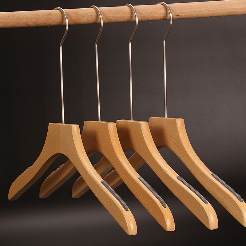 韩版新款木本色服装店男女防滑植绒实木头大衣架衣架