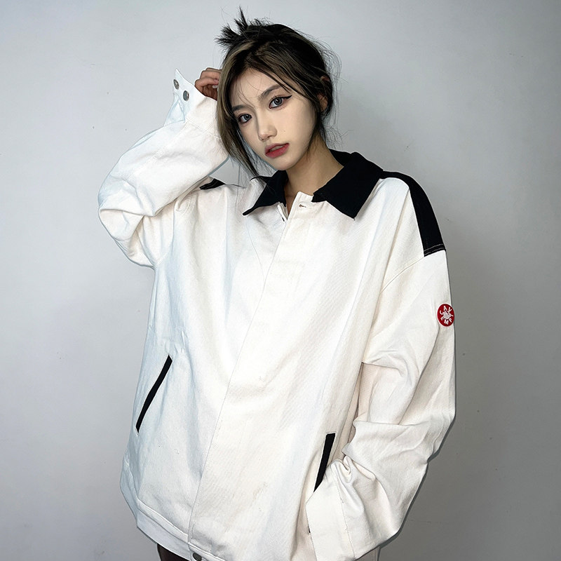 lifecavempt捧月丹宁牛仔夹克男女长袖拼接印花夹克