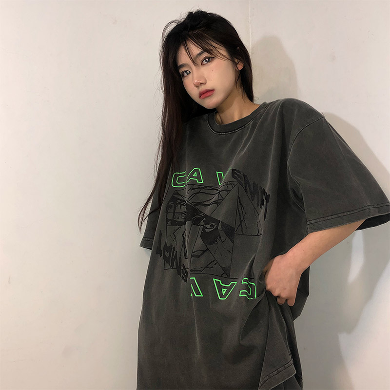 LIFE CAVEMPT CE水洗蜡染水洗荧光绿字母印花短袖T恤日潮半袖男女