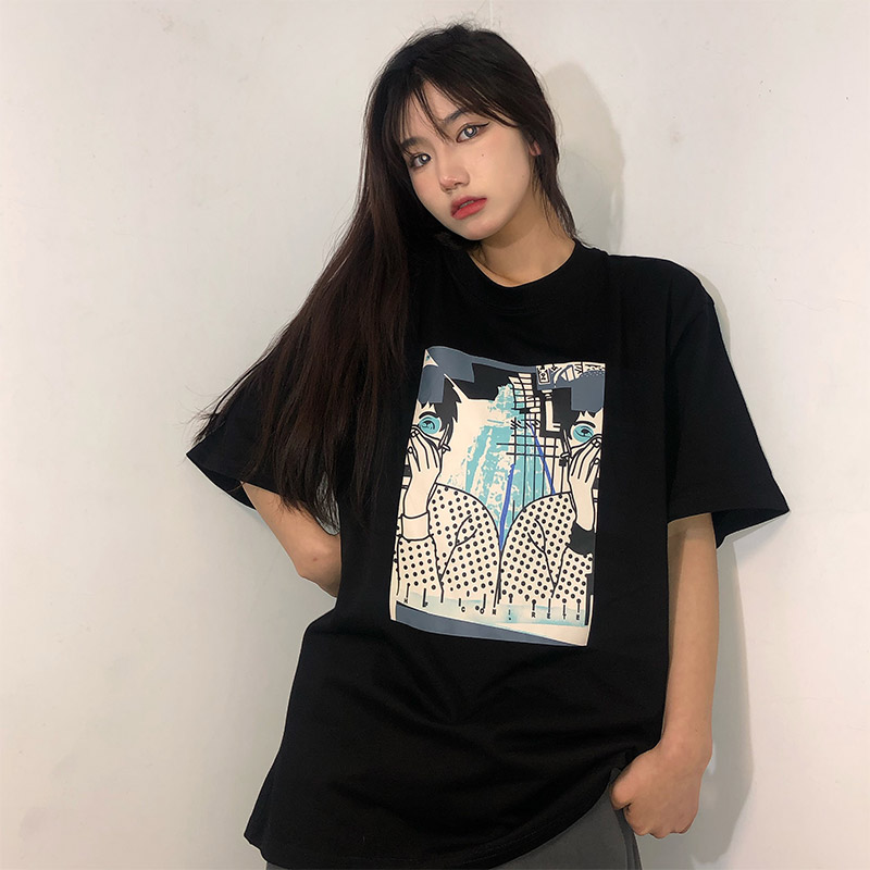 LIFE CAVEMPT C.E日潮短袖T恤男 捂脸人卡通漫画潮牌印花圆领tee