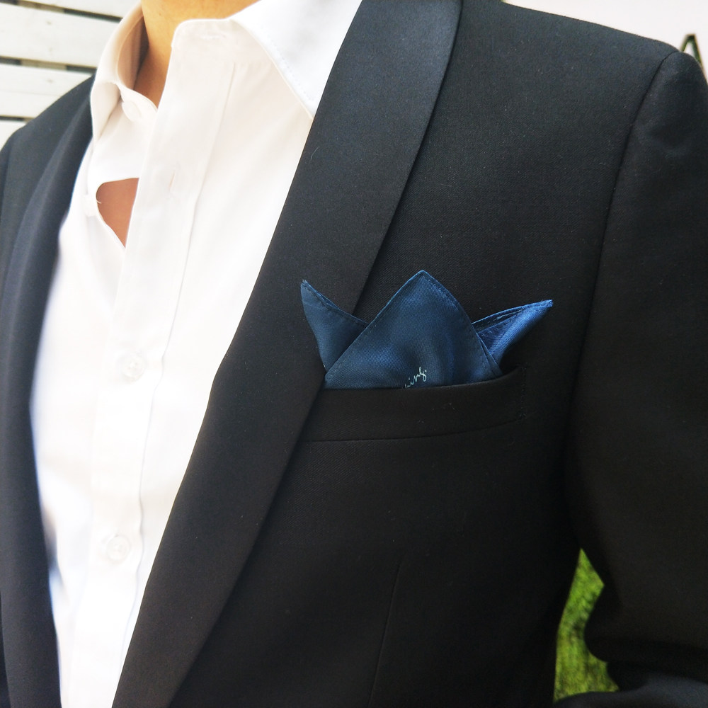 海德公园原创包邮藏蓝色永远年轻男士西装桑蚕口袋巾