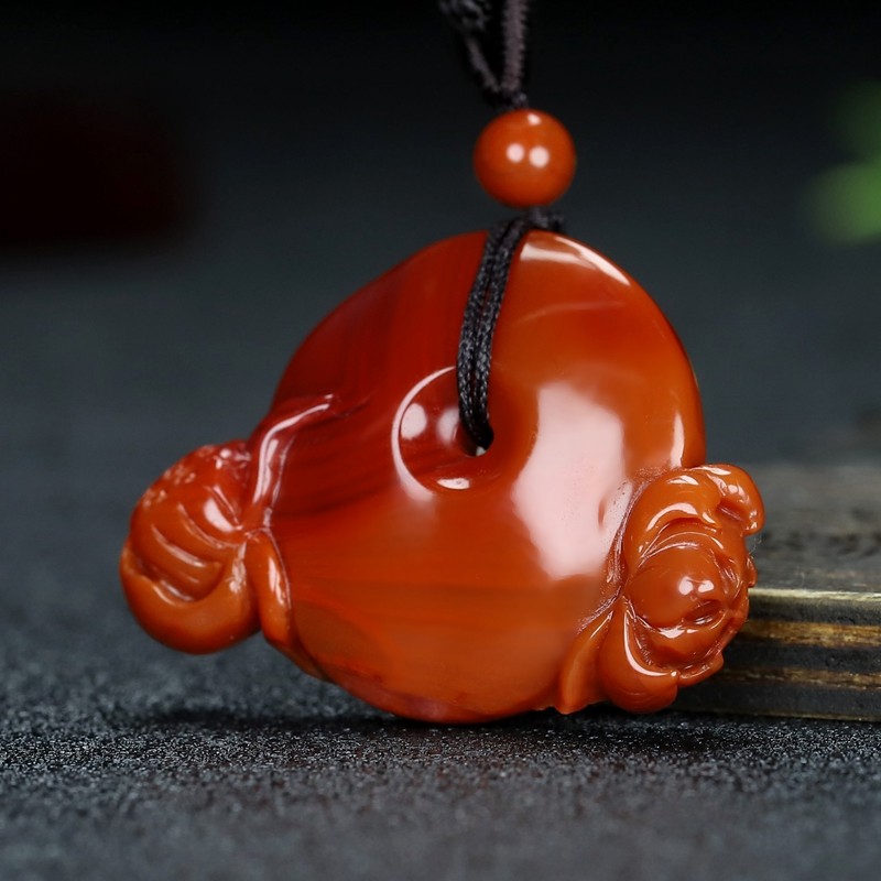天然凉山南红玛瑙吊坠好运好运连连连平安扣玉坠项坠