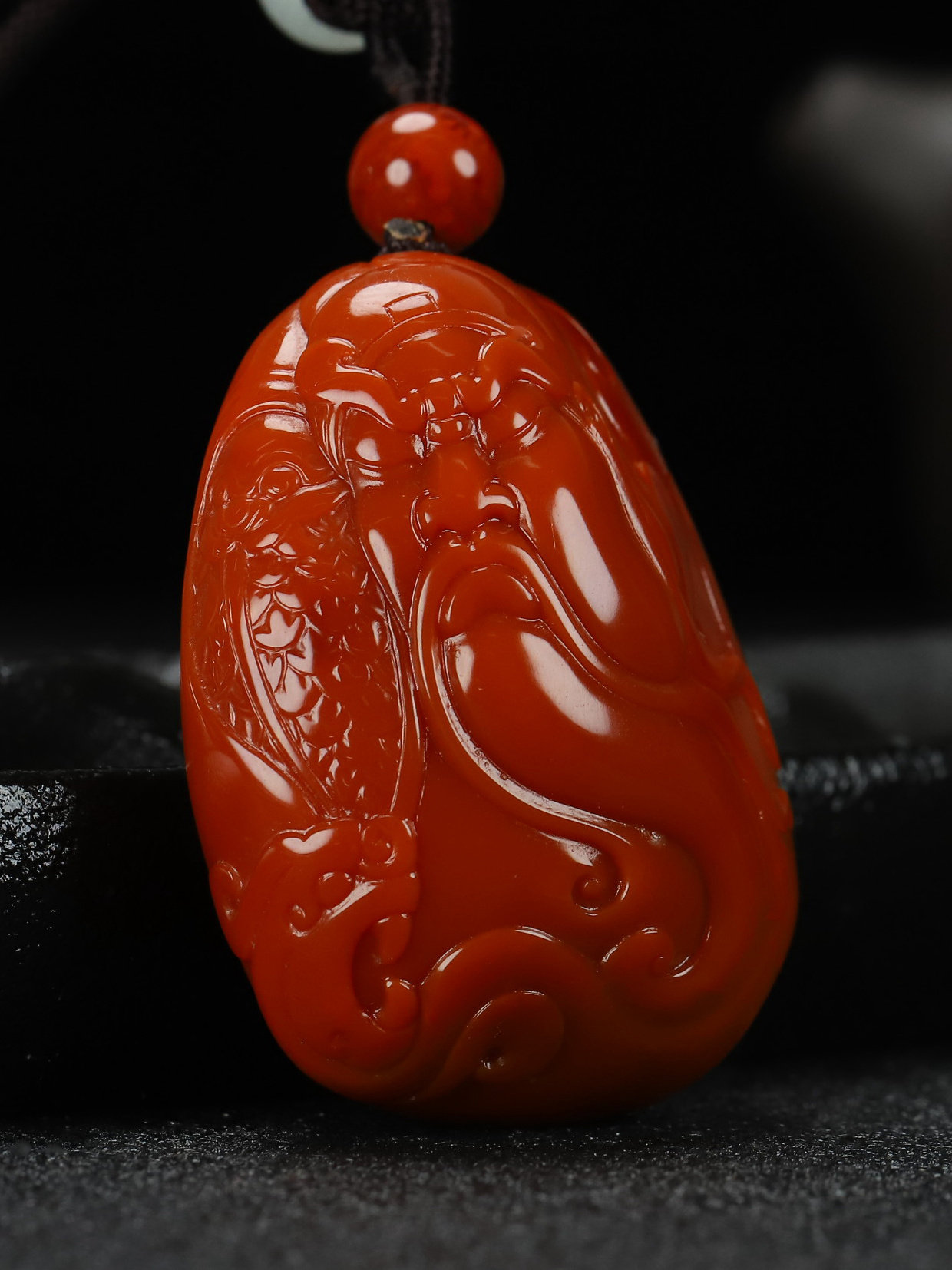 墨雨轩天然四川凉山南红玛瑙吊坠武财神关公原石项坠