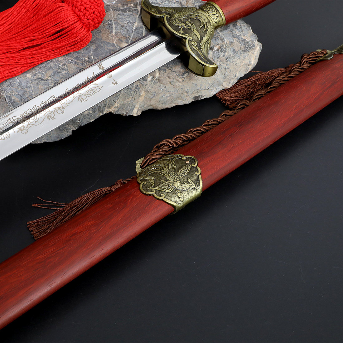 凤凰不锈钢红木男女太极剑半硬剑煌龙宝剑未开开刃太极剑