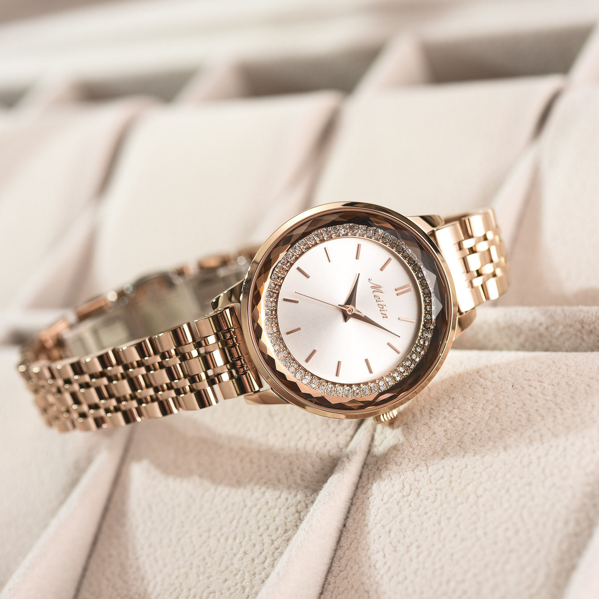 抖音直播同款meibin美宾钢带防水女士手表ins国产腕表