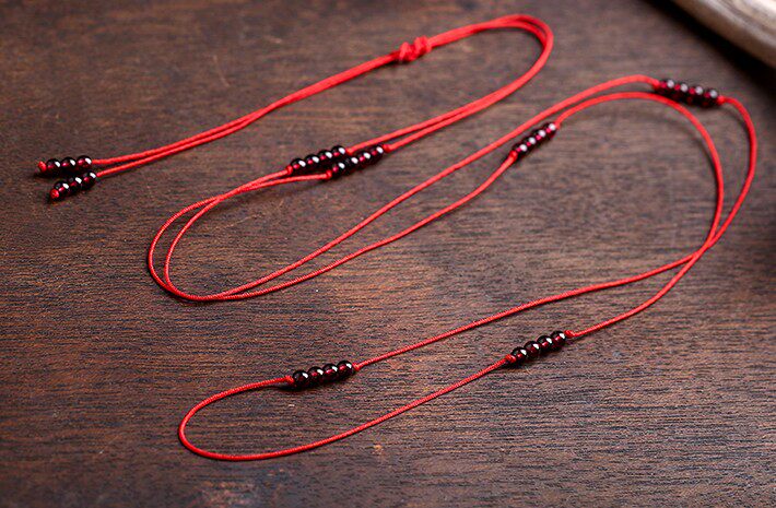 纯手工现编定做可调节腰链石榴石本命年转运红绳细护身女款平安