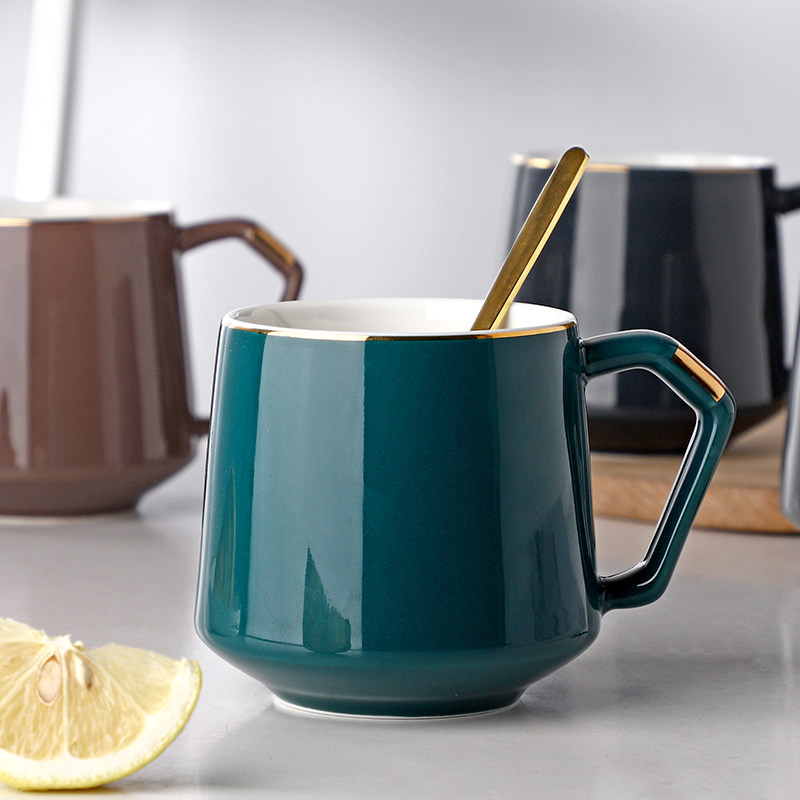 马克杯子手柄带盖勺子简约北欧风格ins陶瓷马克杯