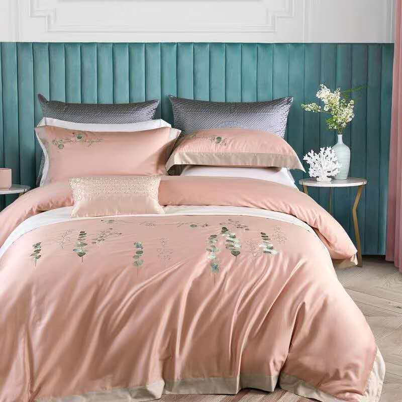 玉麒麟家纺新款100s长绒全棉加厚夹棉床盖刺绣床品套件