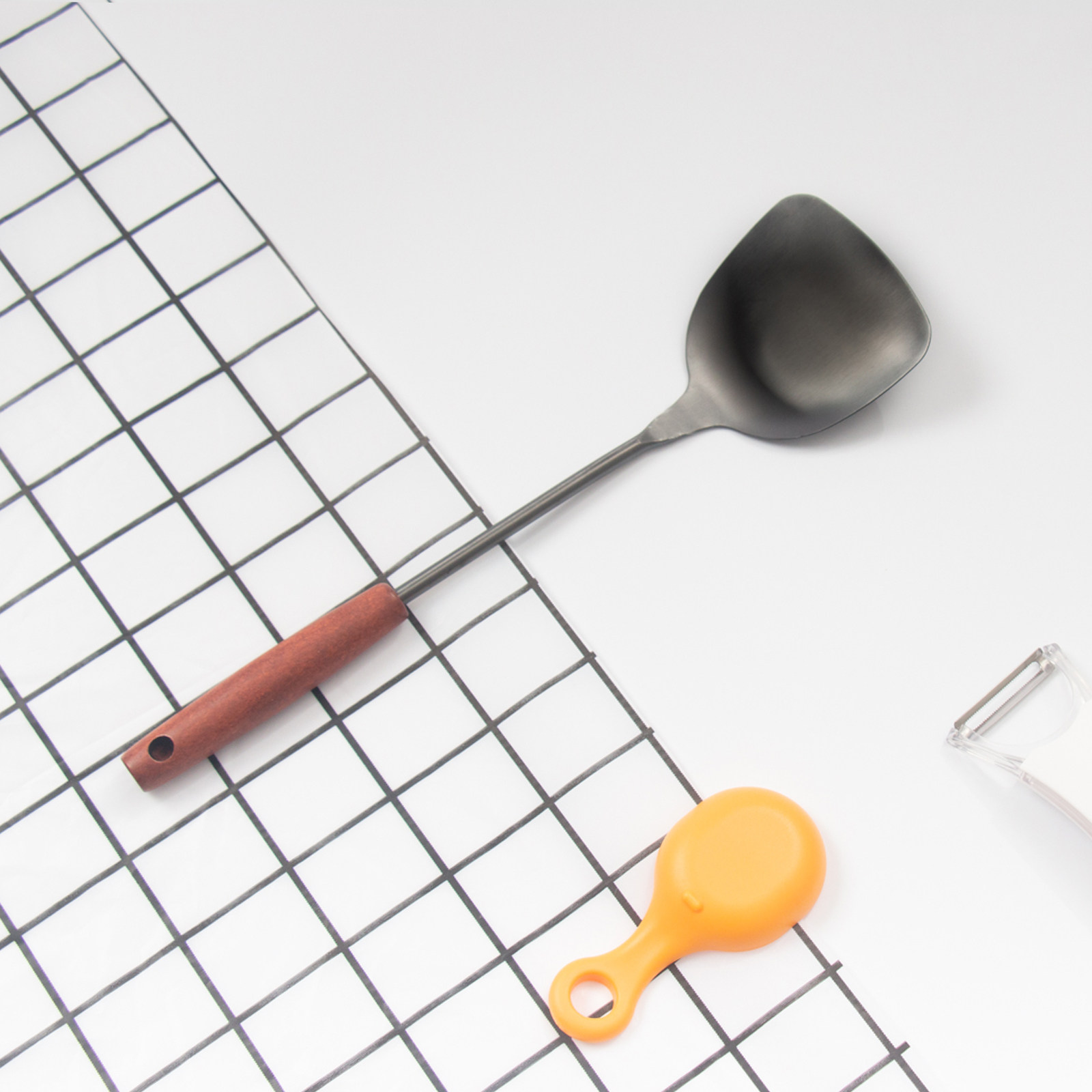 锅铲铁锅小禾禾苗小铺不锈钢黑色锅勺木柄锅勺两汤勺