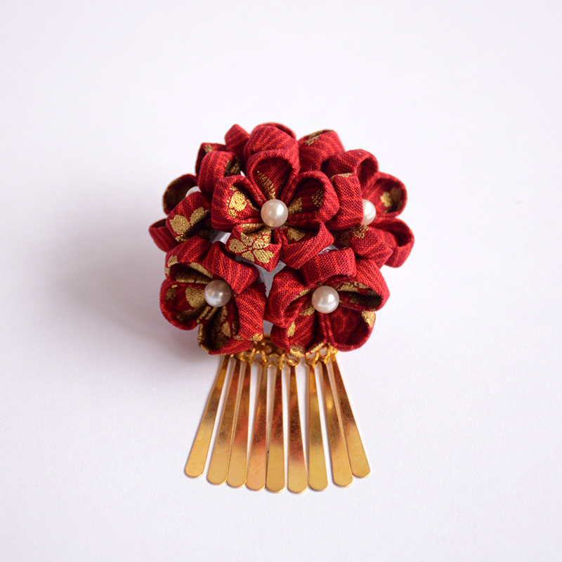 日式和风花球发边日本布艺发簪花团和服汉服发饰