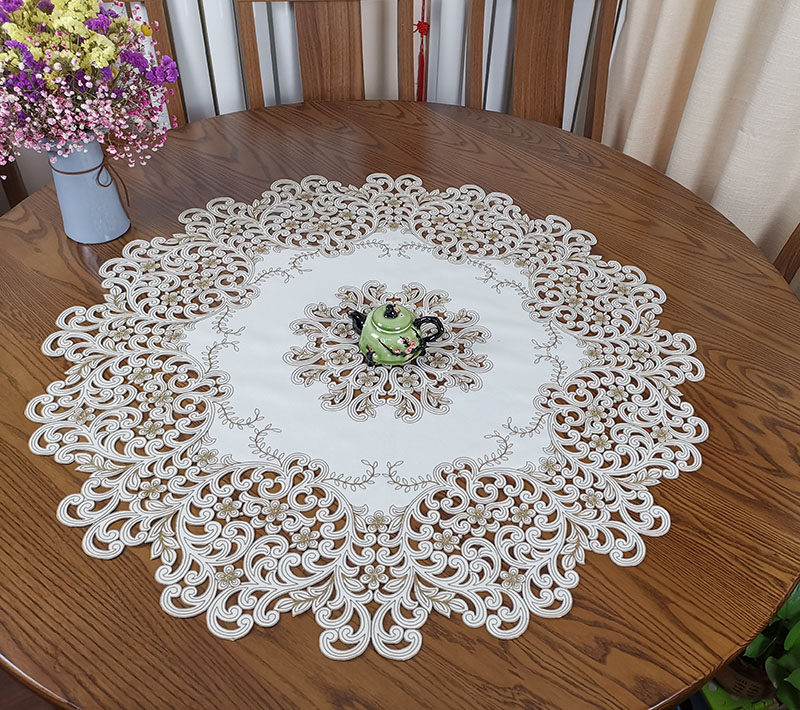 大圆桌布布艺欧式田园圆形刺绣绣花镂空餐桌桌布