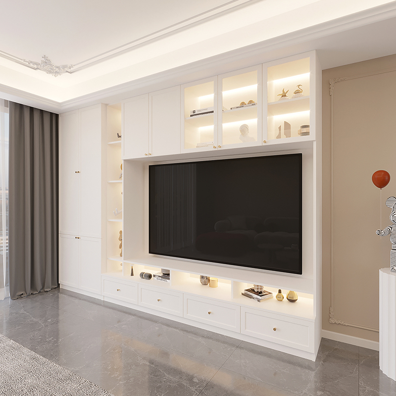 电视柜一体组合墙柜背景墙奶油客厅电视电视机机柜电视柜