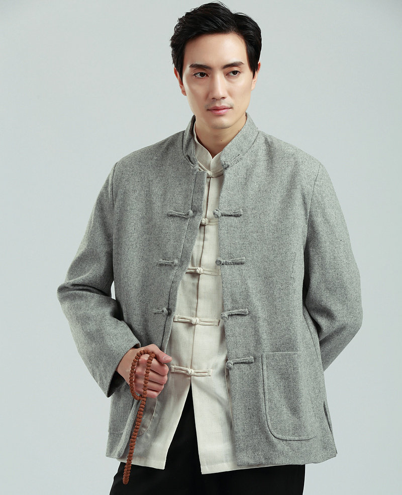 毛呢秋冬唐装男汉长袖外套中青年民族服装唐装