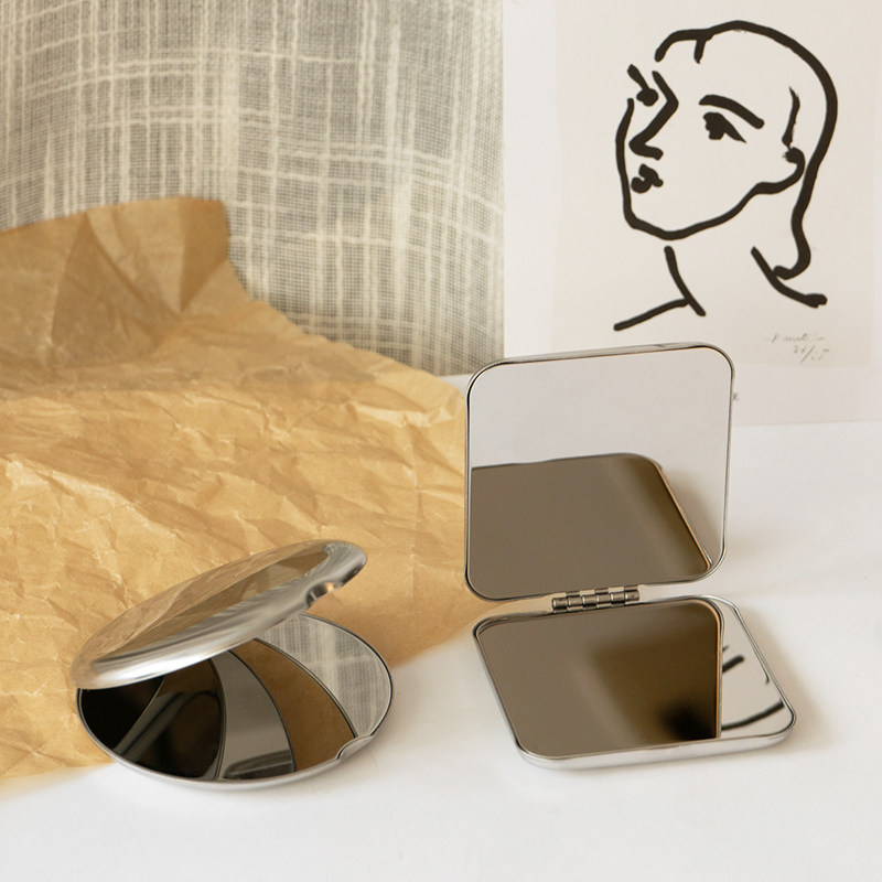 不锈钢镜子便携折叠化妆镜随身高清宿舍学生手持随身化妆镜