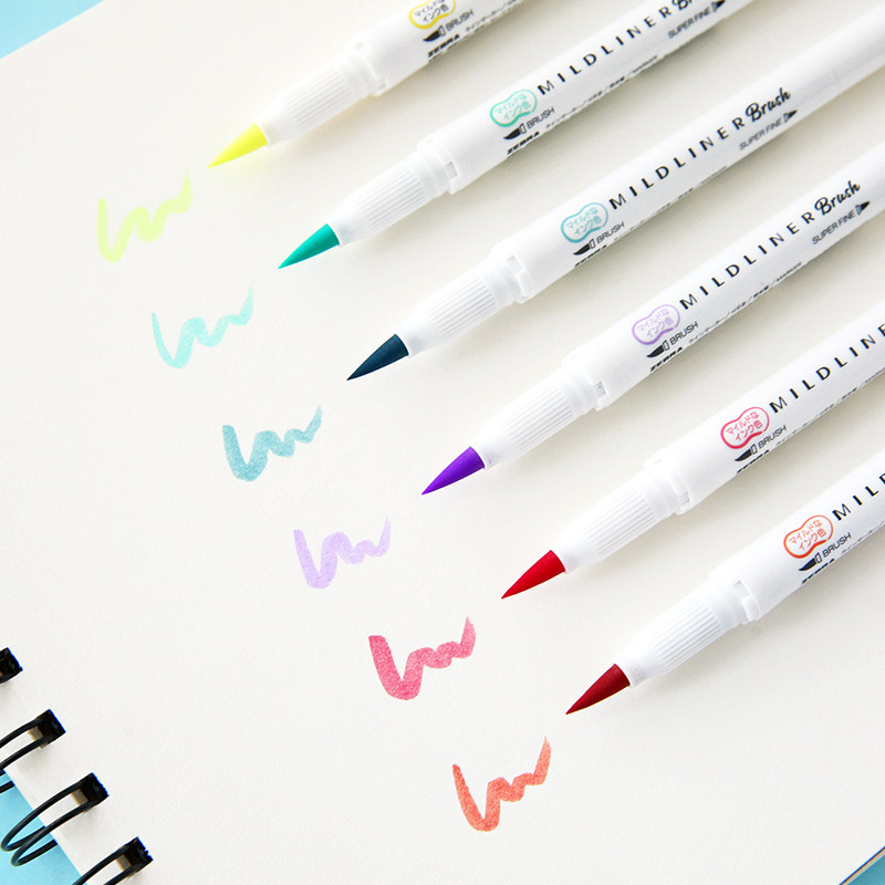 日本zebra斑马mildliner新款brush双头荧光笔wft8软毛荧光笔