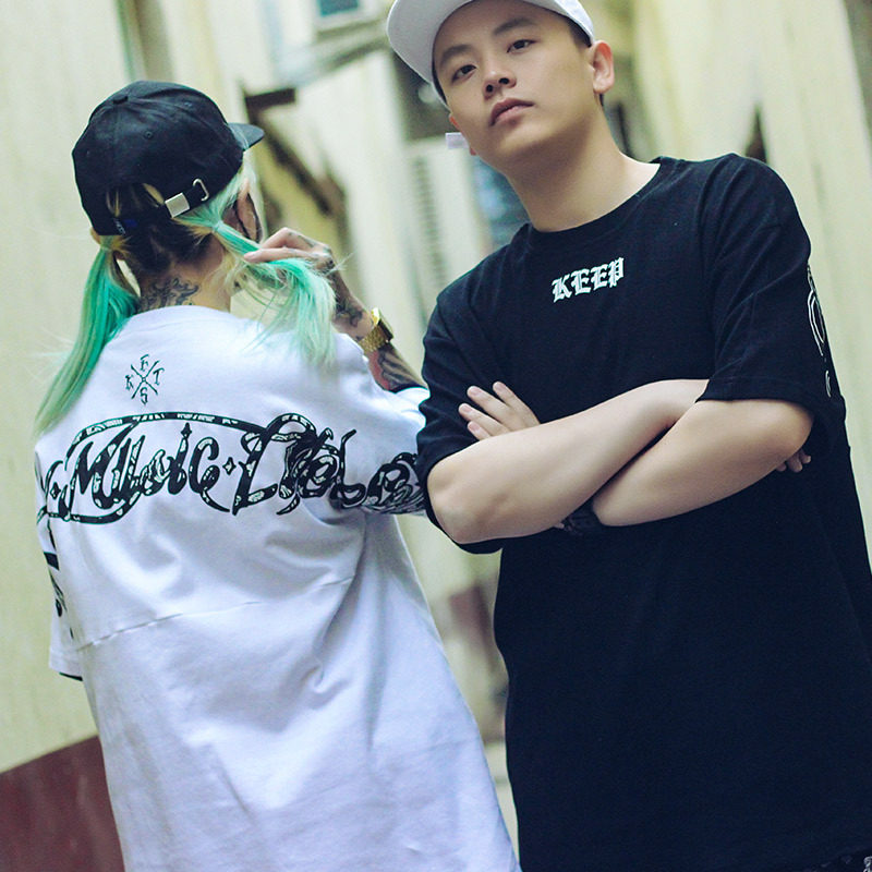 funkystyle夏季潮牌嘻哈oversize街舞卡诺落肩宽松男女t恤