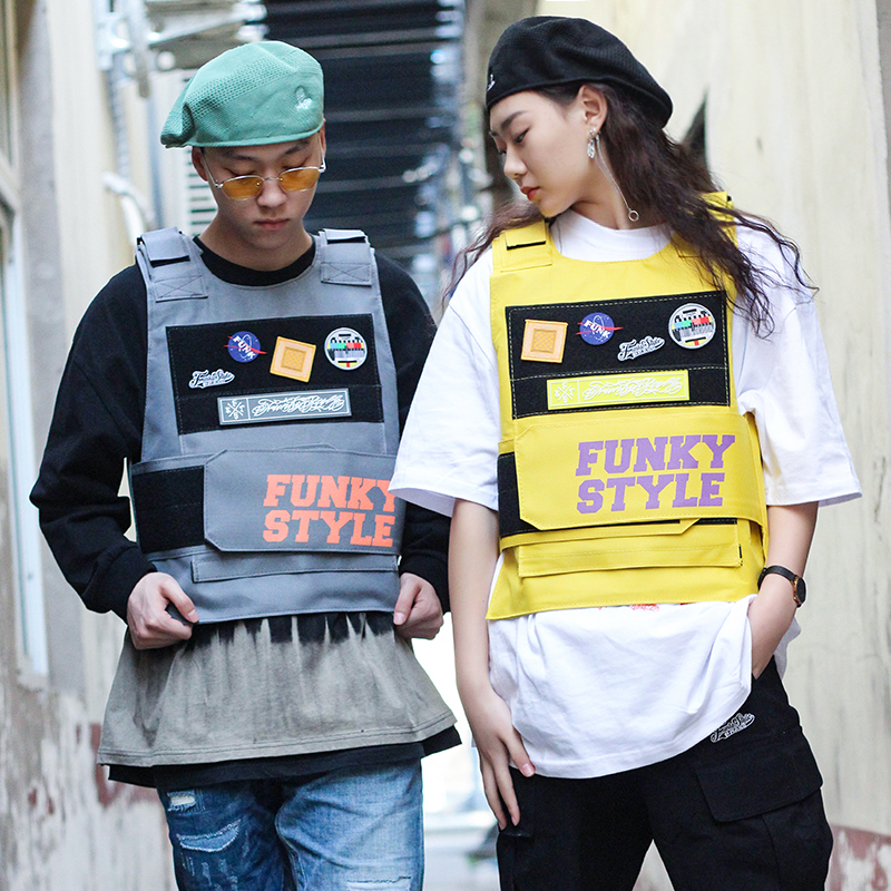 Funkystyle原创嘻哈说唱2pac演出hiphop口袋工装机能战术马甲背心