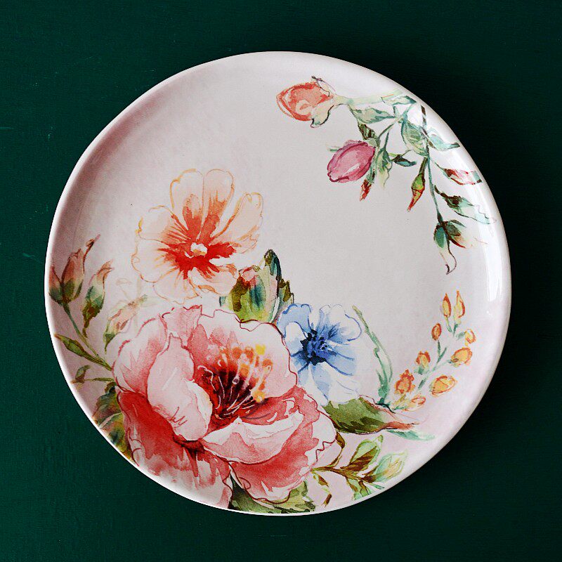 埃兰迪尔水墨画风格陶瓷餐具釉下复古花西餐盘盘