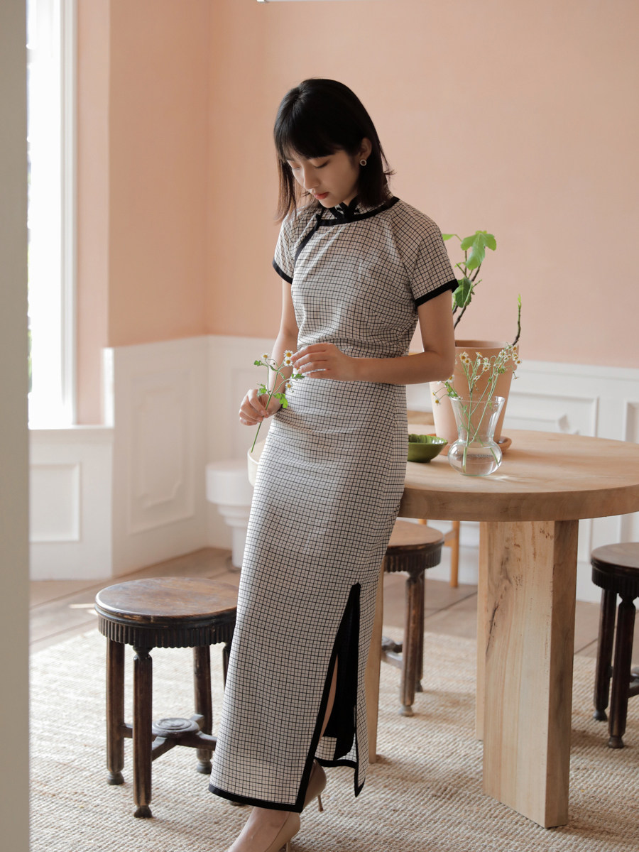 旗袍茉茉春秋短袖连袖全开开襟宽包中长复古旗袍