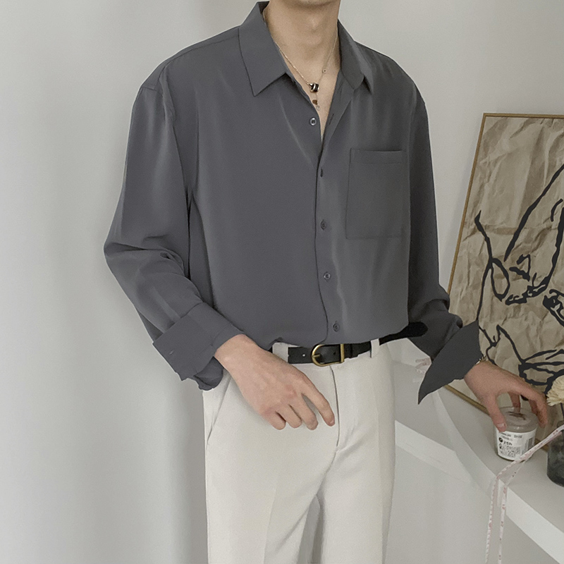 ZPZ轻熟风上衣韩版宽松休闲长袖衬衫 男士春秋季潮流丝滑垂感衬衣