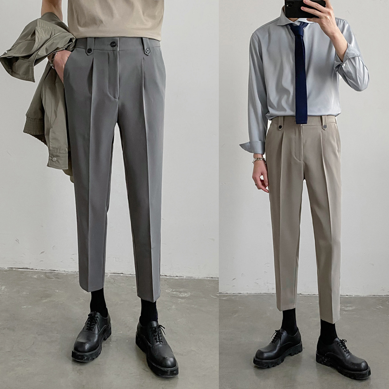 ZPZ轻熟风男裤子韩版修身小直筒裤男士休闲裤潮流青年9九分西装裤