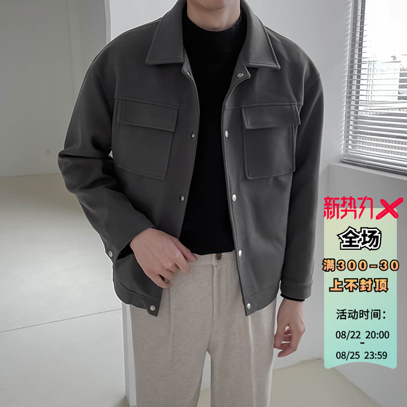 ZPZ春秋季上衣韩版宽松休闲短款工装夹克 男士潮流毛呢子大衣外套