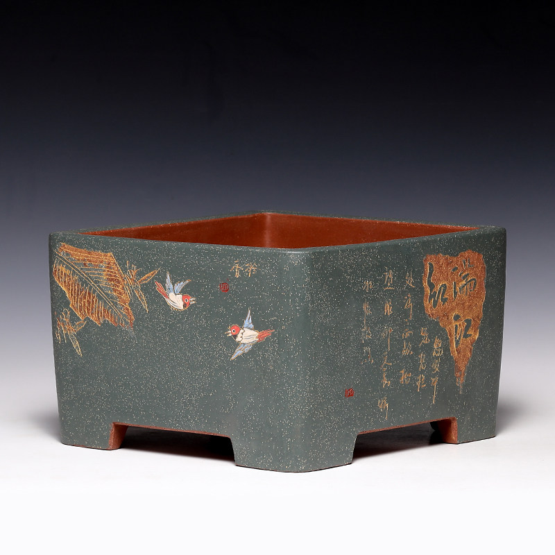 花盆宜兴紫砂陶瓷中国国风简约四方方形盆景盆花花盆