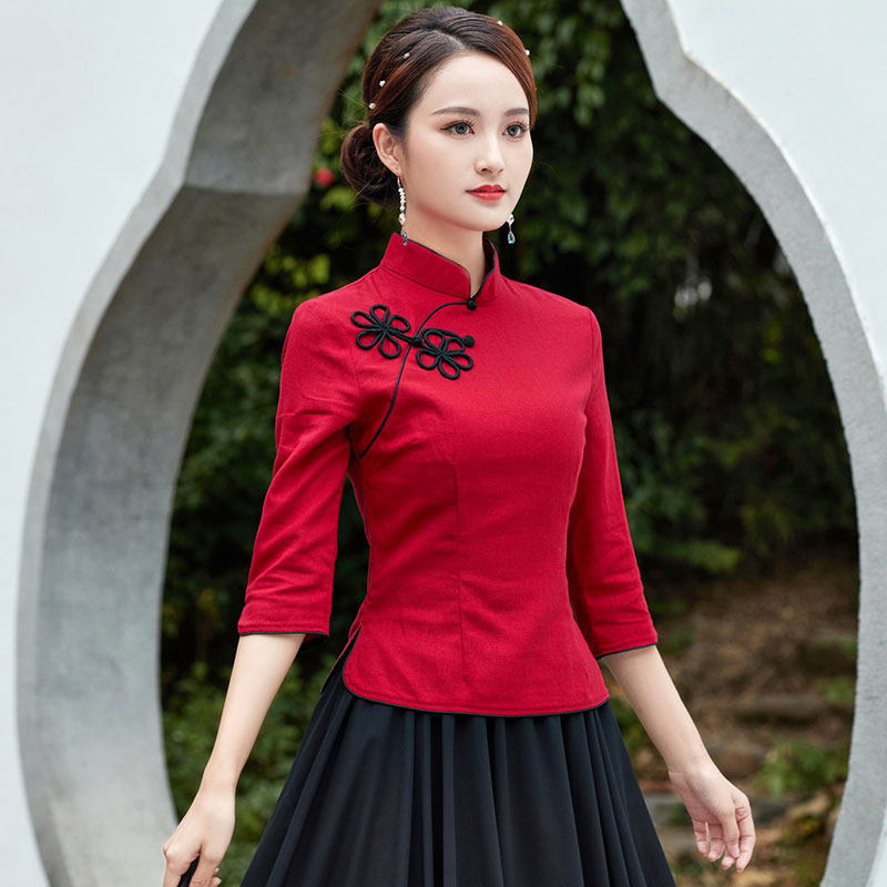 中国国风汉服女唐装改良旗袍上衣民国复古演出服上衣