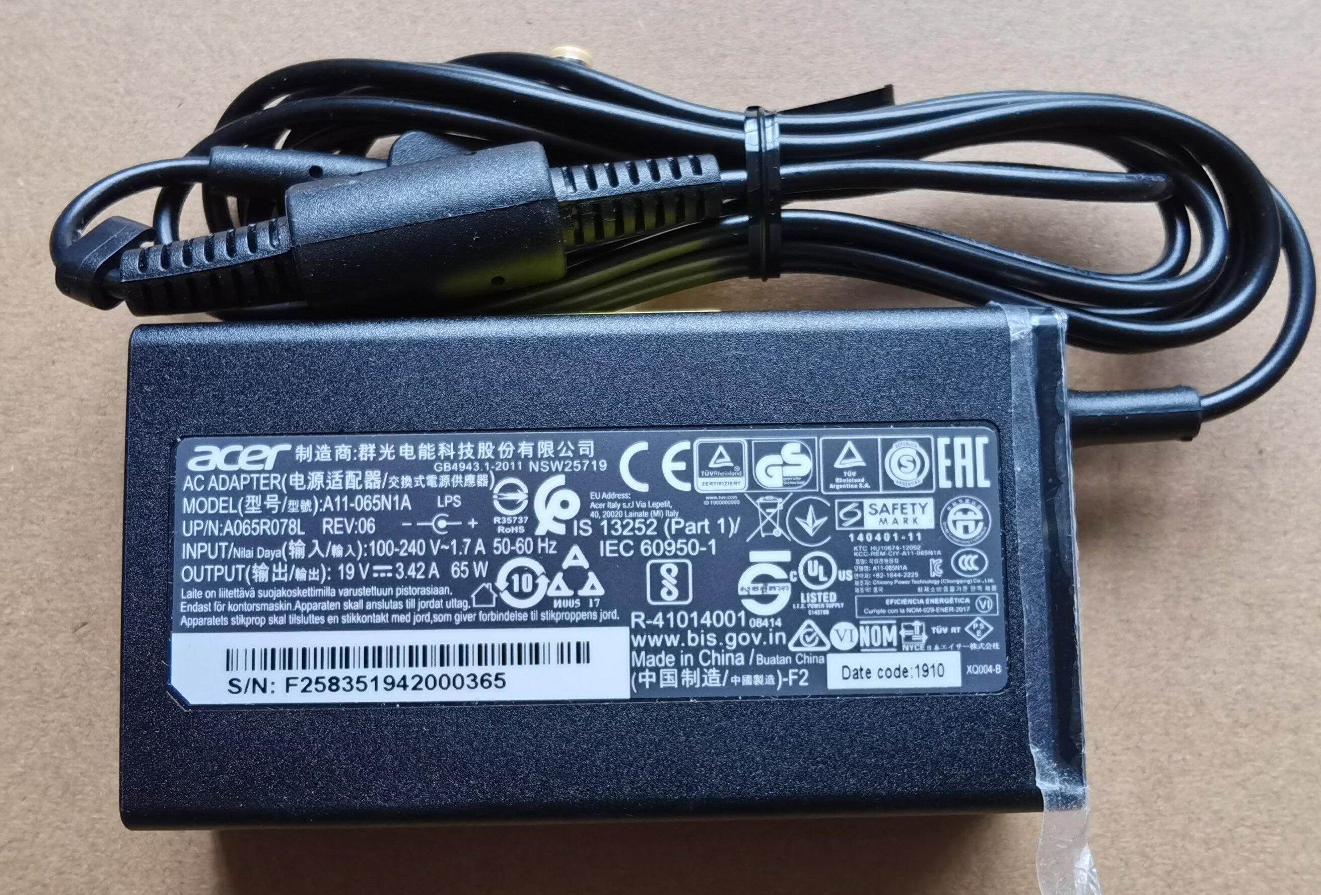 acer宏碁笔记本19v3.42a电源适配器原装充电器a18-065n3a笔记本电源