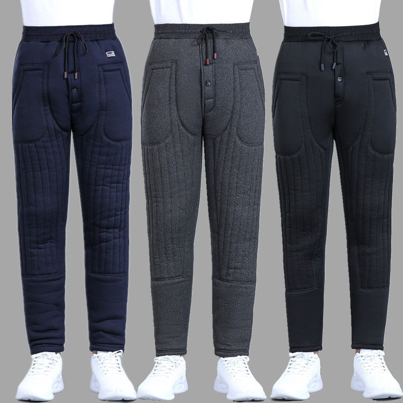 棉裤中老年人男士冬季加绒加厚驼绒松紧腰大码宽松棉裤