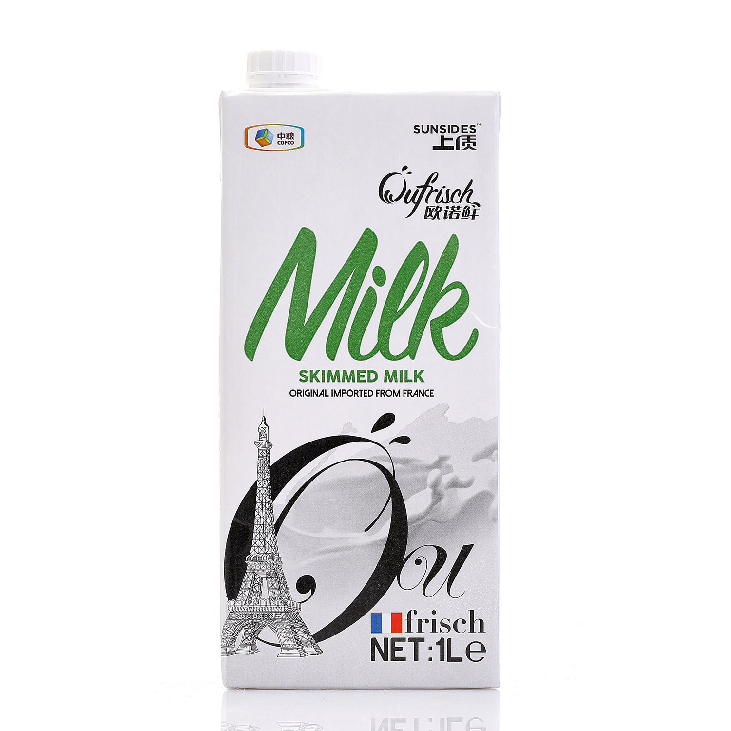 中粮海外直采法国进口sunsides/上质欧诺鲜脱脂牛奶1l*12盒整箱装